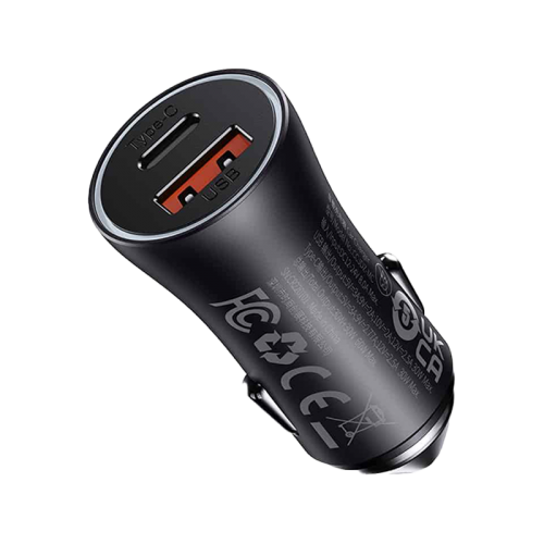 Baseus - Golden Contractor Pro 1 Port USB-A And 1 Port USB-C 60W Car Charger - Dark Grey