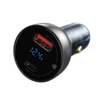 Baseus - Particular 1 Port USB-C And 1 Port USB-A 65W Car Charger With Digital Display - Dark Grey - Image 3
