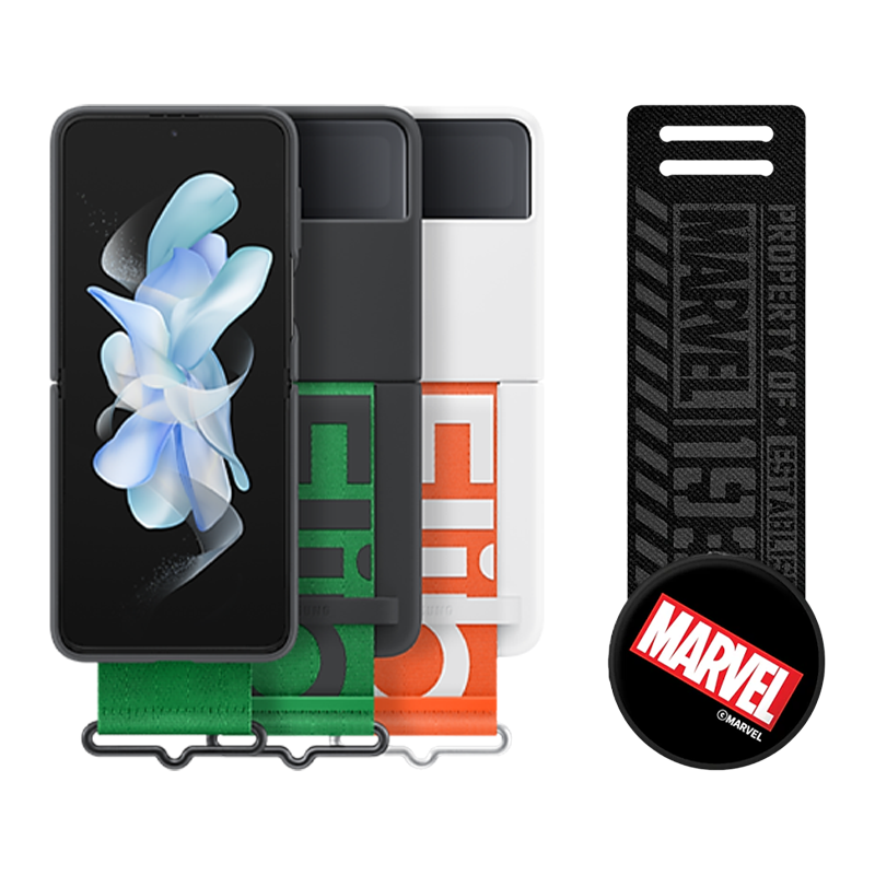 Untitled-1-50-3.png Samsung - Galaxy Z Flip4 Silicone Cover with Strap & Haainc Strap Marvel logo - Image 1