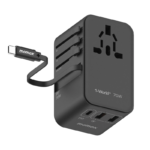 1-World+ 3-Port Travel GaN Charger With Built-in USB-C Cable 70W - Image 2