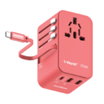1-World+ 3-Port Travel GaN Charger With Built-in USB-C Cable 70W - Image 11