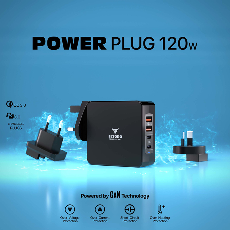 Untitled-14-40-1.png Eltoro - Power Plug 120w Home Charger PD 3.0/QC 3.0 GaN with 4 Ports 2 USB-A/2 USB-C - الصورة 4
