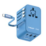 1-World+ 3-Port Travel GaN Charger With Built-in USB-C Cable 70W - Image 8