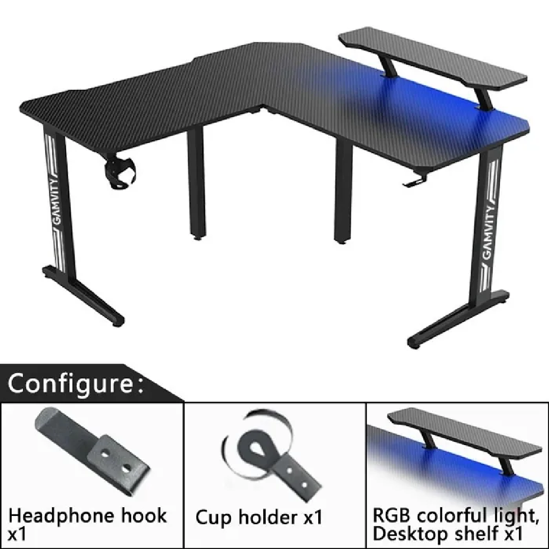 Artboard 3 Gamvity - Gaming Corner Modern L Shaped Computer Desk - Black TR-L - Image 3