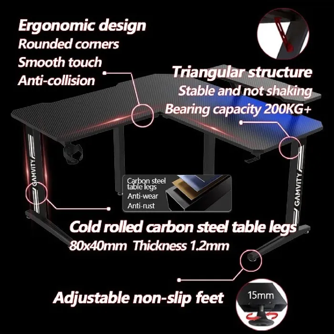 Artboard 6 Gamvity - Gaming Corner Modern L Shaped Computer Desk - Black TR-L - Image 6